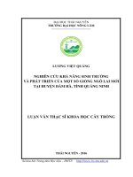 Nghiên cứu khả năng sinh trưởng, phát triển của một số giống ngô lai mới tại huyện đầm hà, tỉnh quảng ninh 
