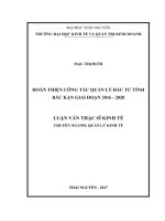 Hoàn thiện công tác quản lý đầu tư tỉnh bắc kạn giai đoạn 2016   2020 