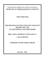 Nguyên tắc bình đẳng trƣớc pháp luật của đƣơng sự trong tố tụng dân sự việt nam  tóm tắt luận án bản tiếng anh 