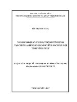 Nâng cao quản lý hoạt động tín dụng tại chi nhánh ngân hàng chính sách xã hội tỉnh vĩnh phúc 