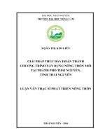 Giải pháp thúc đẩy hoàn thành chương trình xây dựng nông thôn mới tại thành phố thái nguyên, tỉnh thái nguyên 