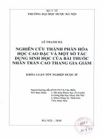 Nghiên cứu thành phần hoá học cao đặc và một số tác dụng sinh học của bài thuốc nhân trần cao thang gia giảm 