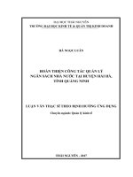 Hoàn thiện công tác quản lý ngân sách nhà nước tại huyện Hải Hà, tỉnh Quảng Ninh