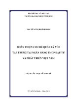 Hoàn thiện cơ chế quản lý vốn tập trung tại ngân hàng TMCP đầu tư và phát triển việt nam