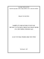 Nghiên cứu một số thuật toán lọc thư rác và ứng dụng trong lọc email nội bộ của viễn thông tỉnh Bắc Kạn (LV thạc sĩ)