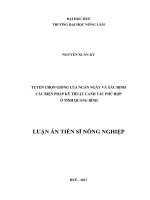 Tuyển chọn giống lúa ngắn ngày và xác định các biện pháp kỹ thuật canh tác phù hợp ở tỉnh quảng bình