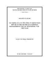 Tác động của uy tín công ty kiểm toán đến quản trị lợi nhuận (earnings management) tại các ngân hàng TMCP việt nam 