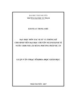 Dạy học môn Xác suất và Thống kê cho sinh viên đại học chuyên ngành kinh tế nước CHDCND Lào bằng phương pháp dự án (LV thạc sĩ)