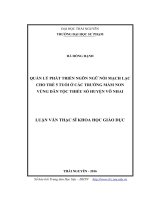 Quản lý Phát triển ngôn ngữ nói mạch lạc cho trẻ 5 tuổi ở các trường Mầm non vùng dân tộc thiểu số huyện Võ Nhai (LV thạc sĩ)