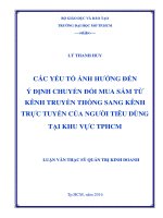 Các yếu tố ảnh hưởng đến ý định chuyển đổi mua sắm từ kênh truyền thống sang kênh trực tuyến của người tiêu dùng tại khu vực thành phố hồ chí minh 