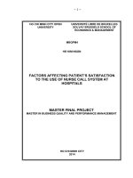 Factors affecting patients satisfaction to the use of nurse call system at hospitals 