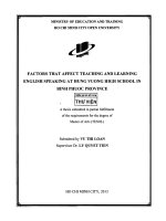 Factors that affect teaching and learning english speaking at hung vuong high school in binh phuoc province  