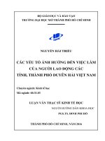Các yếu tố ảnh hưởng đến việc làm của người lao động các tỉnh, thành phố duyên hải việt nam  