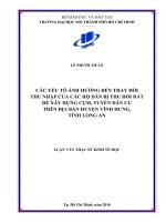 Các yếu tố ảnh hưởng đến thay đổi thu nhập của các hộ dân bị thu hồi đất để xây dựng cụm, tuyến dân cư trên địa bàn huyện vĩnh hưng tỉnh long an 