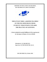 Impacts of video   assisted teaching on truong dinh high school students perceptions towards the practice of listening  a thesis submitted in partial fulfillment of the requirements for the  