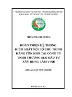HOÀN THIỆN HỆ THỐNG  KIỂM SOÁT NỘI BỘ CHU TRÌNH HÀNG TỒN KHO TẠI CÔNG TY TNHH THƯƠNG MẠI ĐẦU TƯ  XÂY DỰNG LÂM VINH