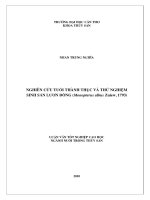 Luận văn nghiên cứu tuổi thành thục và thử nghiệm sinh sản lươn đồng (monopterus albus zuiew, 1793) 