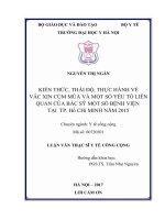 Kiến thức, thái độ, thực hành về vắc xin cúm mùa và một số yếu tố liên quan của bác sỹ một số bệnh viện tại TP  hồ chí minh năm 2015