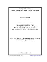 Hoàn thiện công tác quản lý và sử dụng tài sản tại kho bạc nhà nước Vĩnh Phúc (Luận văn thạc sĩ)