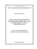 Nâng cao chất lượng dịch vụ hỗ trợ doanh nghiệp nhỏ và vừa tại sở kế hoạch và đầu tư tỉnh thái nguyên 