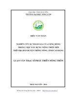 Nghiên cứu sự tham gia của cộng đồng trong việc xây dựng nông thôn mới trên địa bàn huyện thông nông, tỉnh cao bằng 