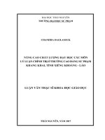 Nâng cao chất lượng dạy học các môn Lý luận chính trị ở trường Cao đẳng Sư phạm Khang Khai, tỉnh Xiêng Khoảng - Lào