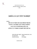 Đề xuất một số giải pháp nhằm nâng cao hiệu quả hoạt động sản xuất kinh doanh tại công ty tnhh cơ khí tiến hưng (Khóa luận tốt nghiệp)