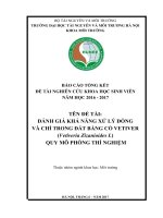 ĐÁNH GIÁ KHẢ NĂNG XỬ LÝ ĐỒNG  VÀ CHÌ TRONG ĐẤT BẰNG CỎ VETIVER  (Vetiveria Zizanioides L)   QUY MÔ PHÒNG THÍ NGHIỆM