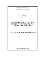 Rèn luyện kĩ năng tư duy logic cho học sinh trong dạy học phần sinh thái học (SH 12  THPT) (LV thạc sĩ)