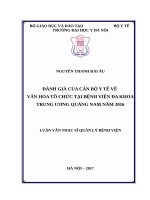 Đánh giá của cán bộ y tế về văn hóa tổ chức bệnh viện đa khoa trung ương quảng nam năm 2016 