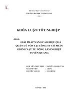 Giải pháp nâng cao hiệu quả quản lý vốn tại công ty cổ phần giống vật tư nông lâm nghiệp tuyên quang (Khóa luận tốt nghiệp)