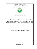 Nghiên cứu khả năng sinh trưởng, năng suất, chất lượng và tiêu hóa invitro của một số giống cao lương ngọt trên bò thịt 