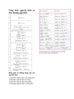 BẢNG CÔNG THỨC NGUYÊN HÀM