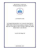 Xác định thành phần các loại ký sinh trùng trên ghẹ xanh (portunus pelagicus, linnaeus 1758) tại một số vùng biển ở việt nam dựa trên đặc điểm hình thái và di truyền 