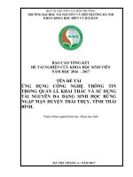 ỨNG DỤNG CÔNG NGHỆ THÔNG TIN TRONG QUẢN LÍ, KHAI THÁC VÀ SỬ DỤNG TÀI NGUYÊN ĐA ĐẠNG SINH HỌC RỪNG NGẬP MẶN HUYỆN THÁI THỤY, TỈNH THÁI BÌNH.