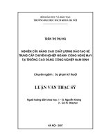 Nghiên cứu nâng cao chất lượng đào tạo hệ trung cấp chuyên nghiệp ngành công nghệ may tại trường cao đẳng công nghiệp nam định 