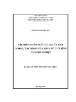 Đặc điểm ngôn ngữ của người Việt dưới sự tác động của nhân tố giới tính và nghề nghiệp (LA tiến sĩ)