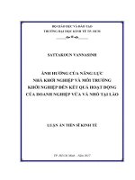 Ảnh hưởng của năng lực nhà khởi nghiệp và môi trường khởi nghiệp đến kết quả hoạt động của doanh nghiệp vừa và nhỏ tại Lào. (LA tiến sĩ)