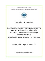 Tác động của kiệt quệ tài chính và khủng hoảng tài chính đến hành vi tránh thuế thu nhập doanh nghiệp nghiên cứu thực nghiệm tại việt nam 