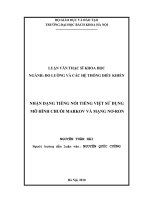 Nhận dạng tiếng nói tiếng việt sử dụng mô hình chuỗi markov ẩn và mạng nơ ron 