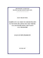 Nghiên cứu các nhân tố ảnh hưởng đến sự sẵn sàng mua hàng may mặc nội địa của người tiêu dùng Việt Nam ở các thành phố  (LA tiến sĩ)