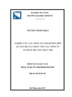 Nghiên cứu các nhân tố ảnh hưởng đến sự gắn bó của nhân viên tại công ty cổ phần dệt may hòa thọ