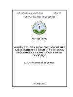 Nghiên cứu xây dựng một số chỉ tiêu kiểm nghiệm và đánh giá tác dụng diệt khuẩn của một số sản phẩm nano bạc 