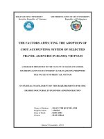 Các  yếu tố ảnh hưởng đến việc áp dụng hệ thống kế toán chi phí ở một số công ty du lịch được lựa chọn tại Hà Nội, Việt Nam (LA tiến sĩ)