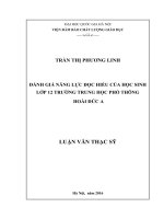 ĐÁNH GIÁ NĂNG LỰC ĐỌC HIỂU CỦA HỌC SINH LỚP 12 TRƯỜNG TRUNG HỌC PHỔ THÔNG HOÀI ĐỨC A