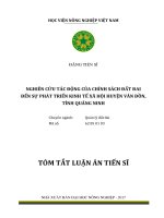 Nghiên cứu tác động của chính sách đất đai đến sự phát triển kinh tế xã hội huyện Vân Đồn, tỉnh Quảng Ninh (tt)