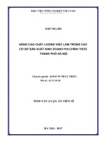 Nâng cao chất lượng việc làm trong các cơ sở sản xuất kinh doanh phi chính thức thành phố Hà Nội (tt)
