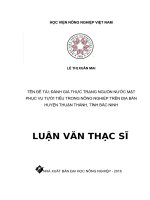Đánh giá thực trạng nguồn nước mặt phục vụ tưới tiêu trong nông nghiệp trên địa bàn huyện thuận thành, tỉnh bắc ninh 