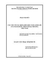 Các yếu tố tác động đến khả năng sinh lời của Ngân hàng TMCP ngoại thương Việt Nam