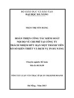 Hoàn thiện công tác kiểm soát nội bộ về chi phí tại công ty trách nhiệm hữu hạn một thành viên xổ số kiến thiết và dịch vụ in đà nẵng